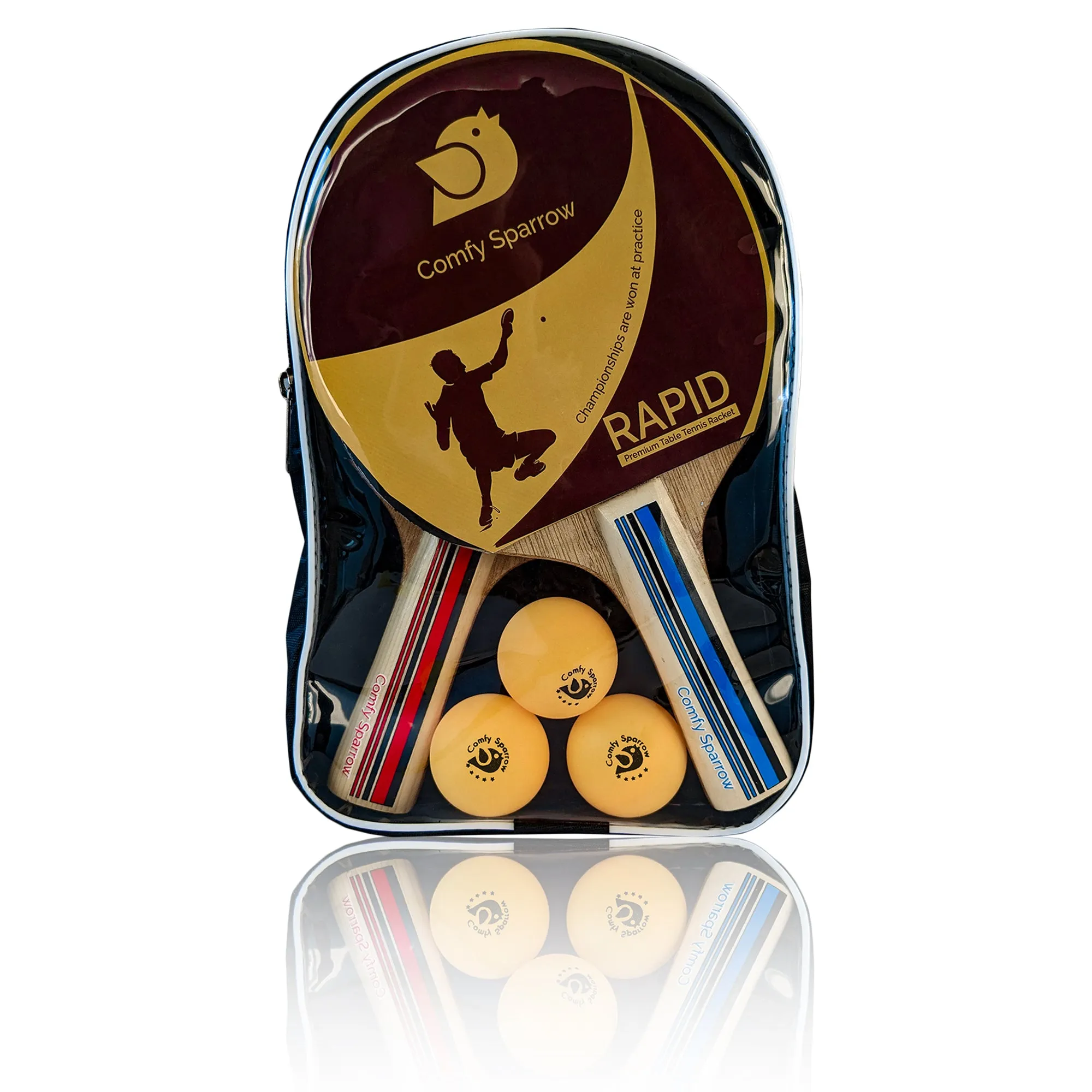 Premium Wooden Table Tennis Kit with 2 Rackets, 3 Balls and a Zip Cover