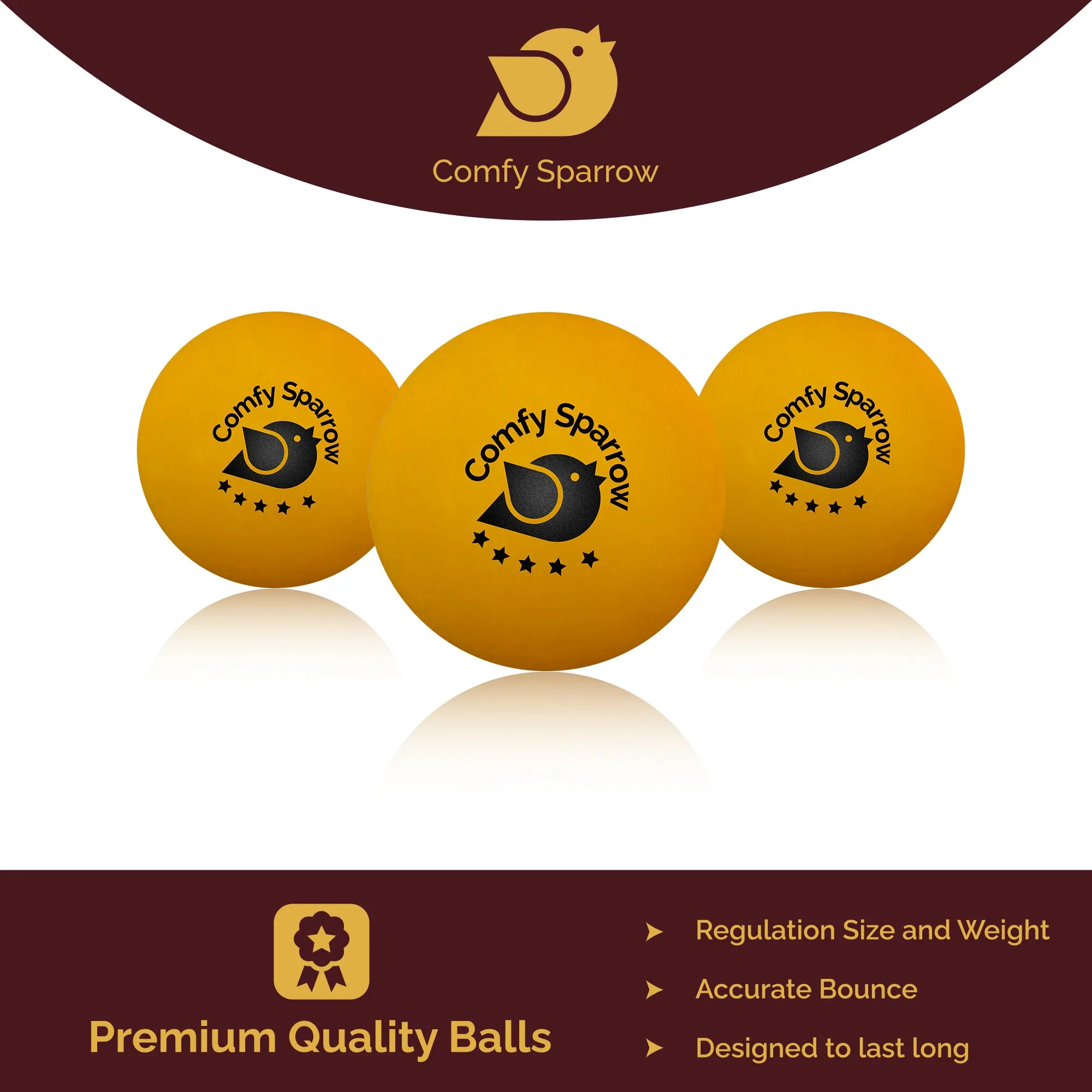Premium Wooden Table Tennis Kit with 2 Rackets, 3 Balls and a Zip Cover