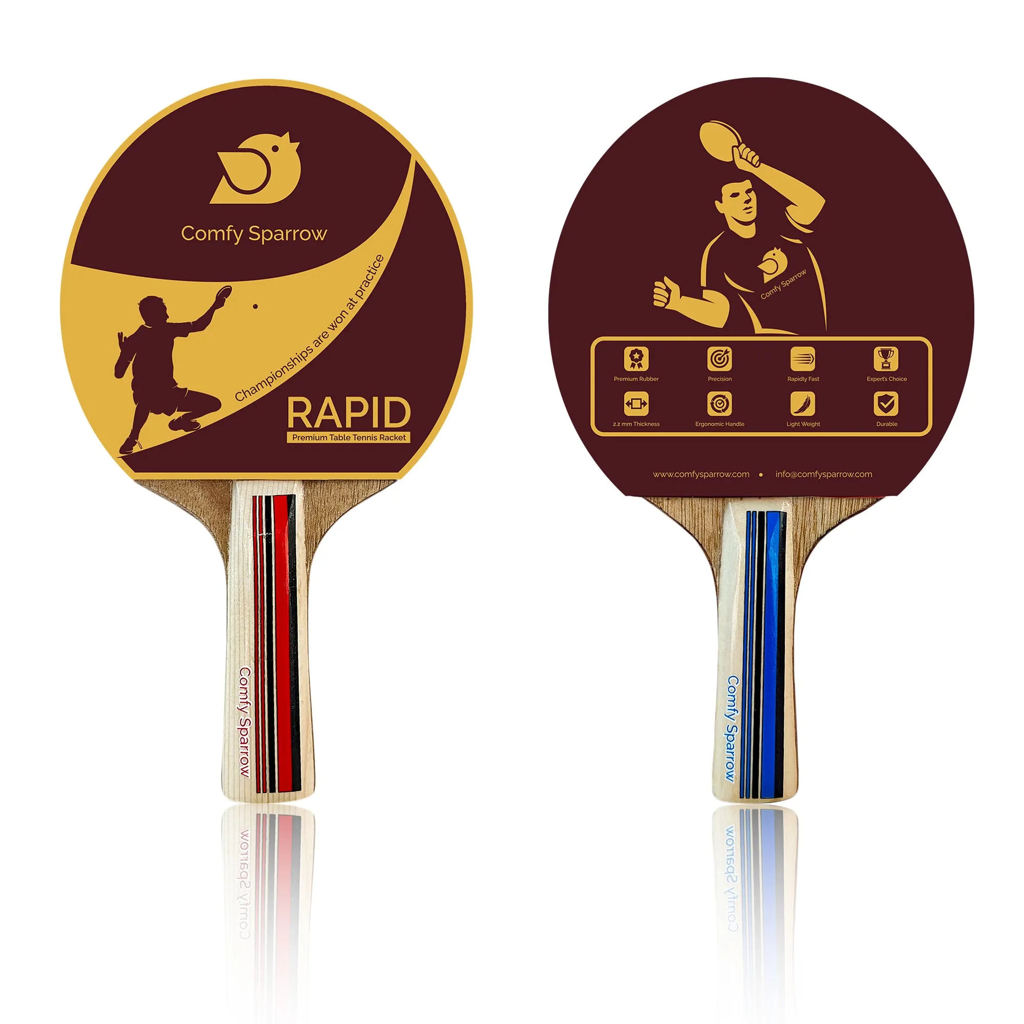 Premium Wooden Table Tennis Kit with 2 Rackets, 3 Balls and a Zip Cover