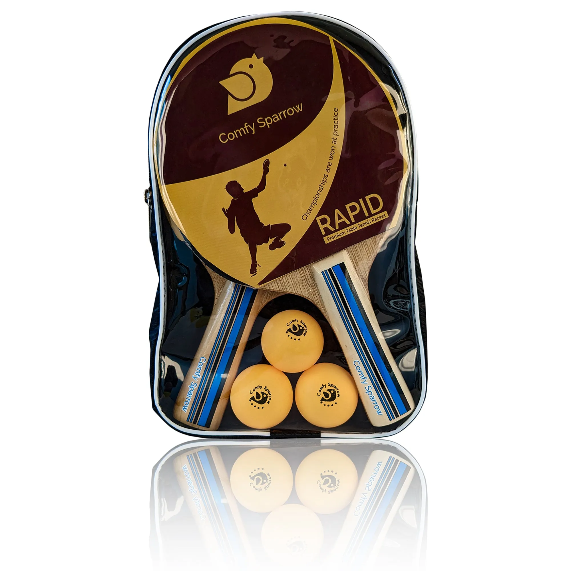 Premium Wooden Table Tennis Kit with 2 Rackets, 3 Balls and a Zip Cover
