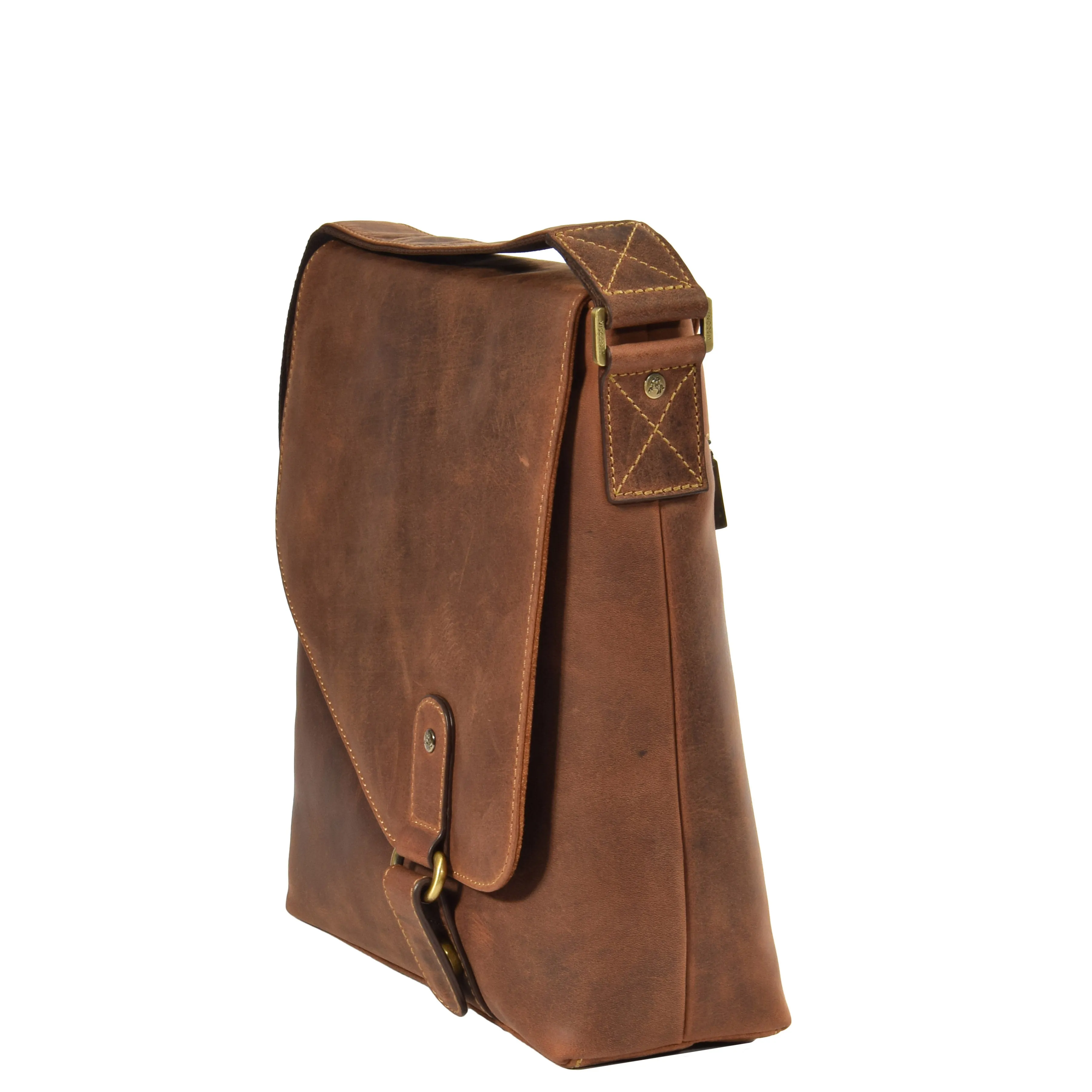 Real Leather Shoulder Messenger Vintage Organiser Flight Bag A761 Tan