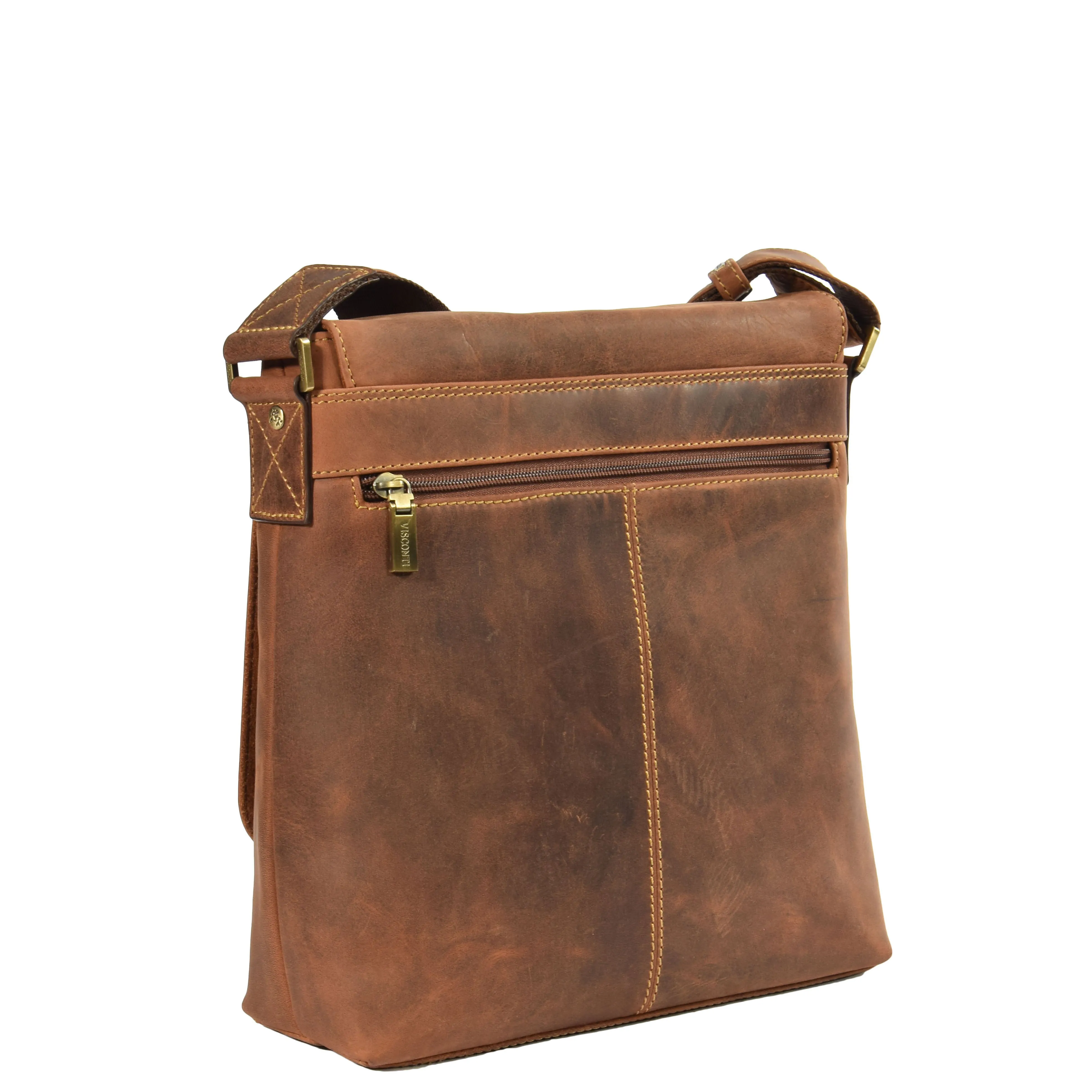 Real Leather Shoulder Messenger Vintage Organiser Flight Bag A761 Tan