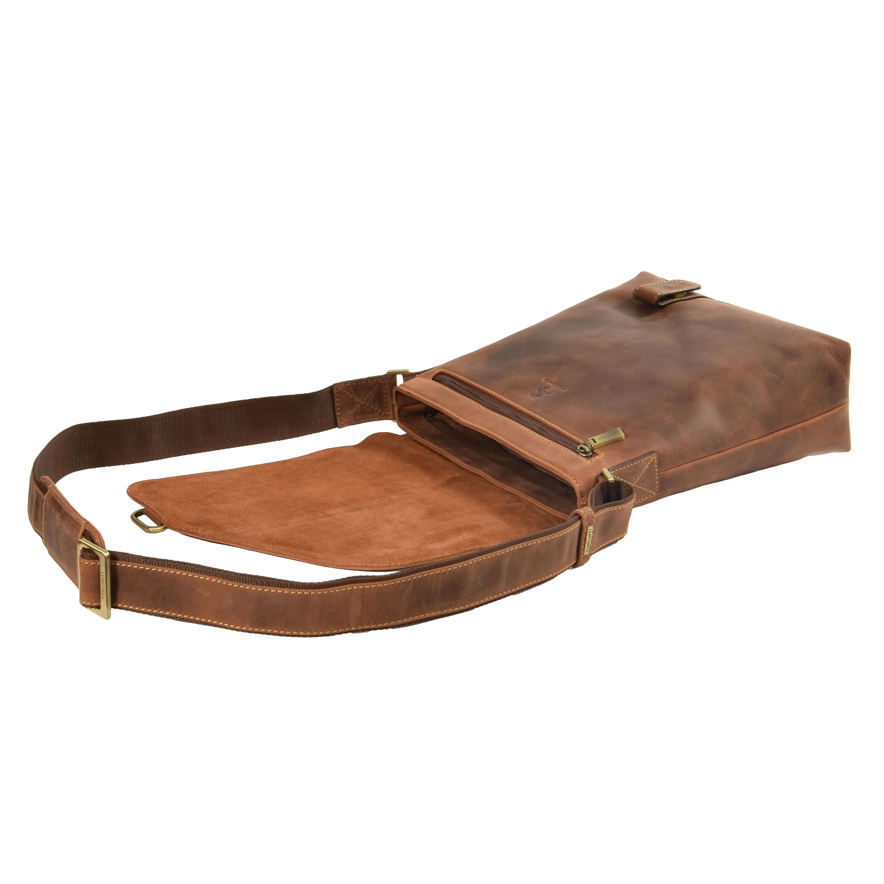 Real Leather Shoulder Messenger Vintage Organiser Flight Bag A761 Tan