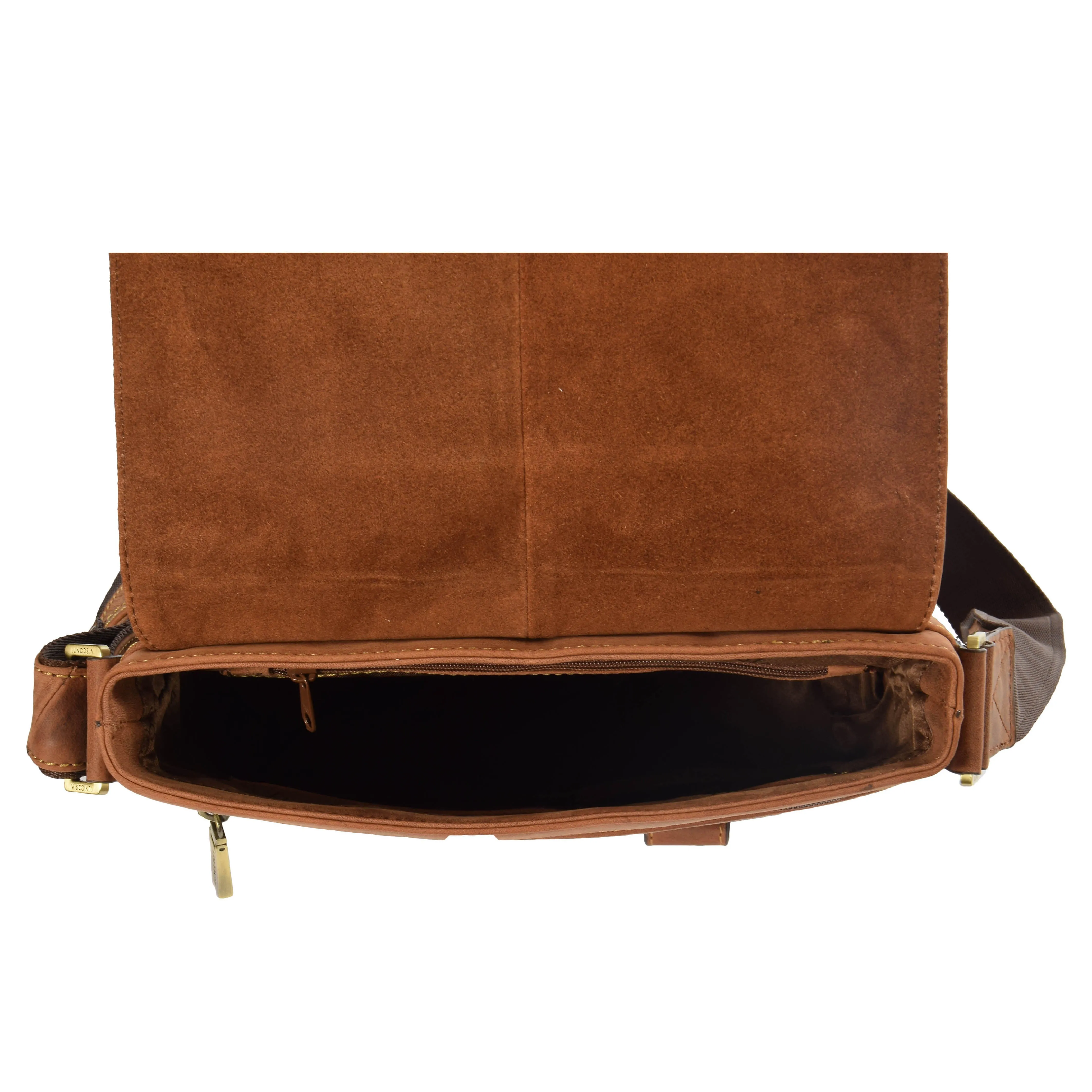 Real Leather Shoulder Messenger Vintage Organiser Flight Bag A761 Tan