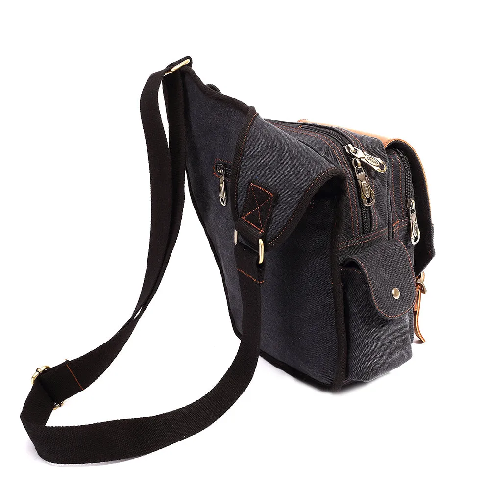 Retro Casual Shoulder Bag Sports Canvas Laptop Crossbody Bag ( black )