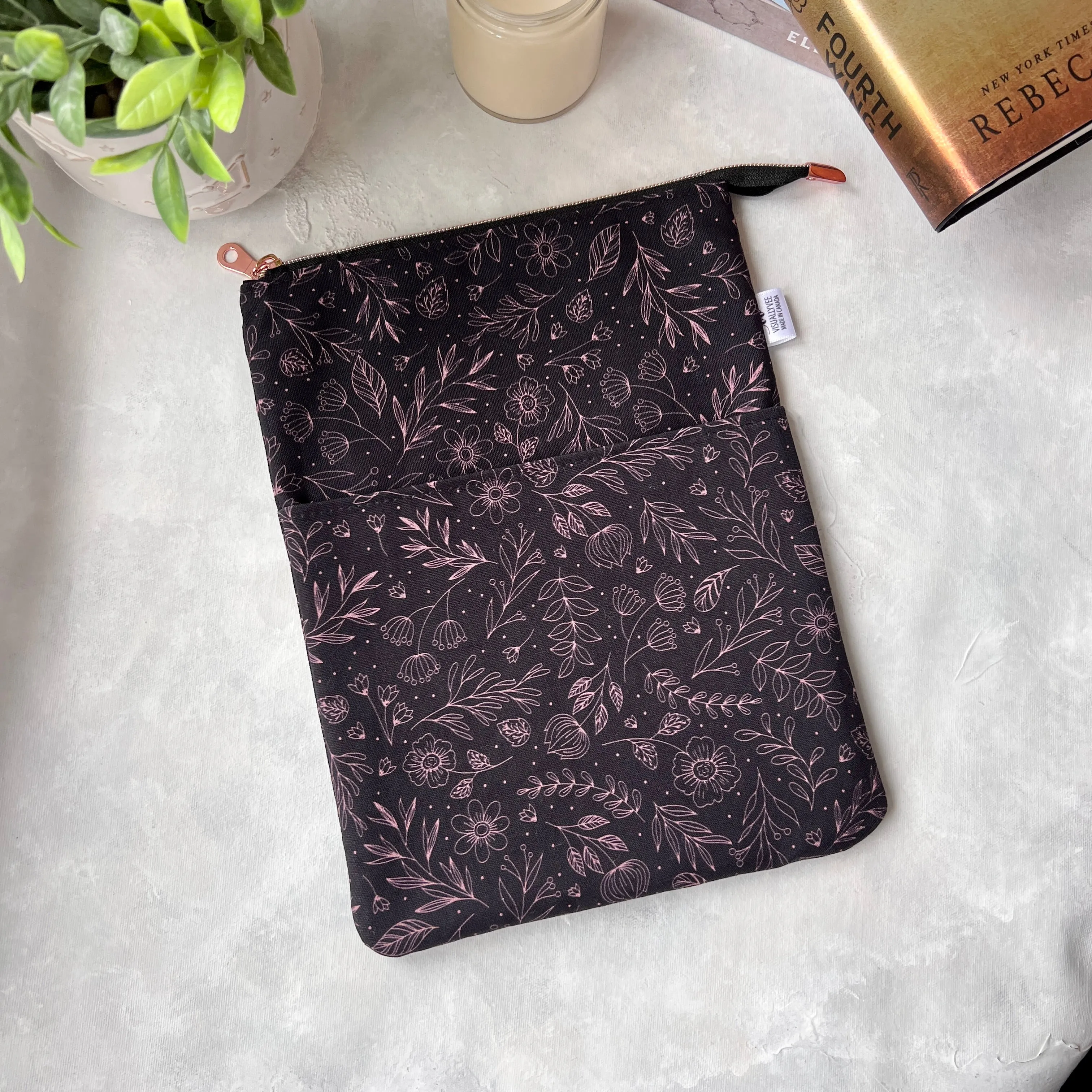 Rose Gold Floral Line Art -  Zippered Book Sleeve