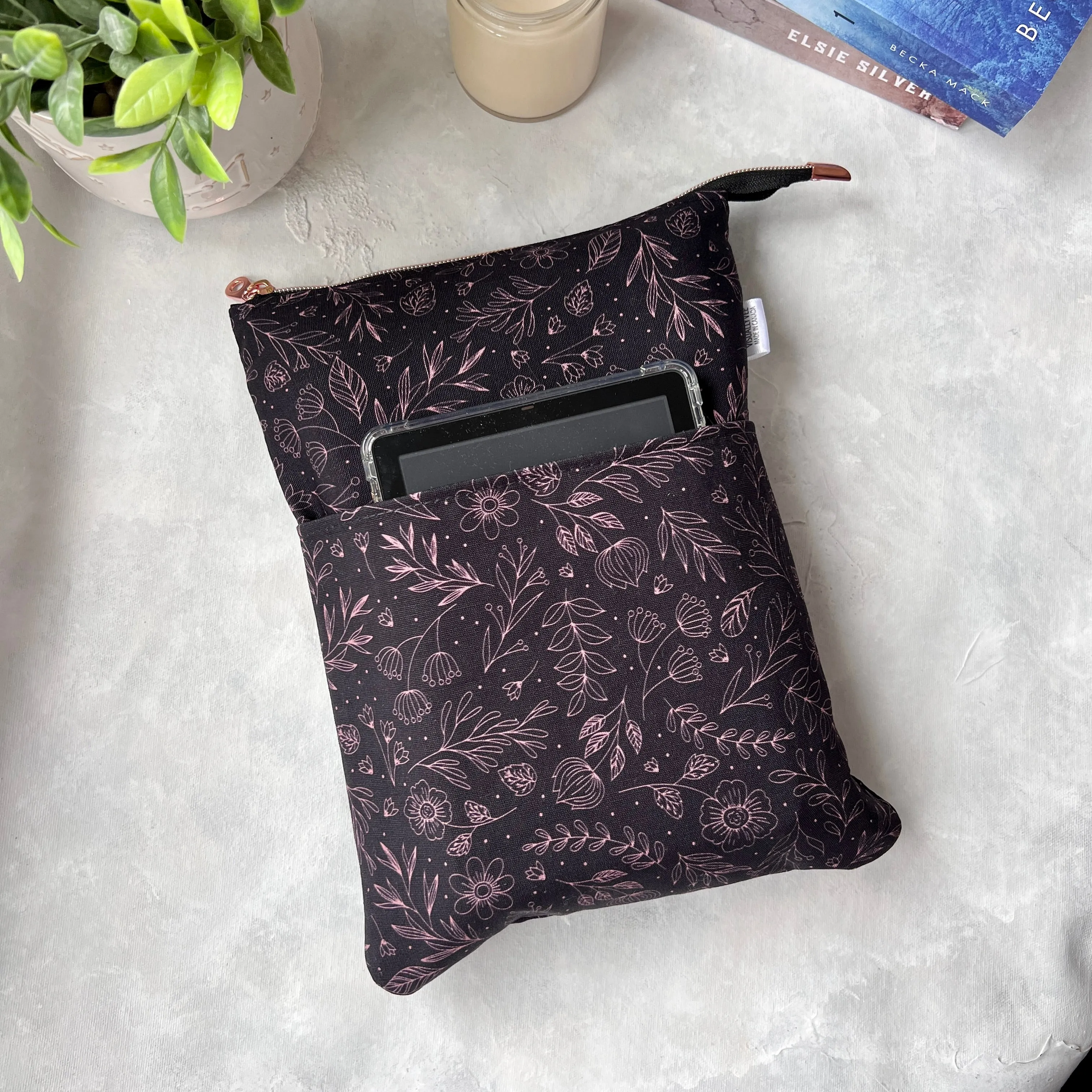 Rose Gold Floral Line Art -  Zippered Book Sleeve