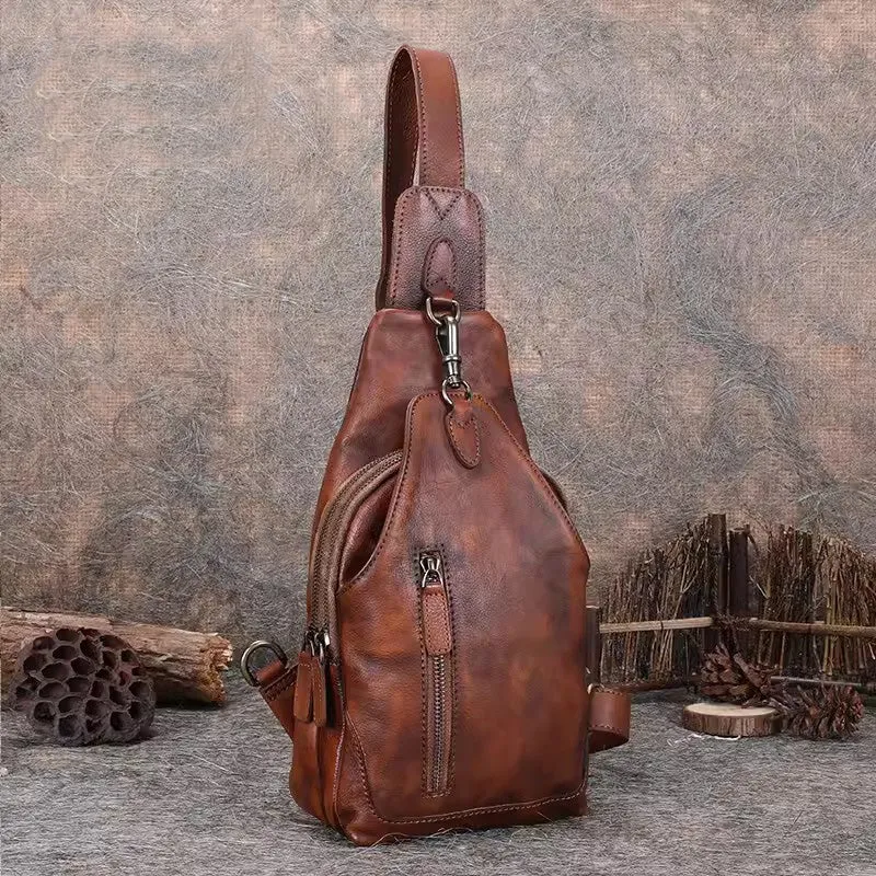 Small Women's Leather Crossbody Sling Bag Chest Bag For Women