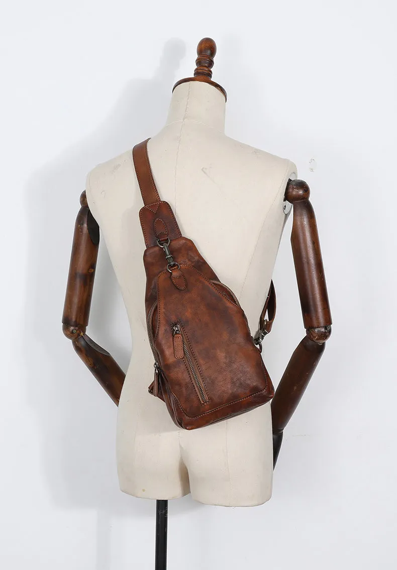 Small Women's Leather Crossbody Sling Bag Chest Bag For Women