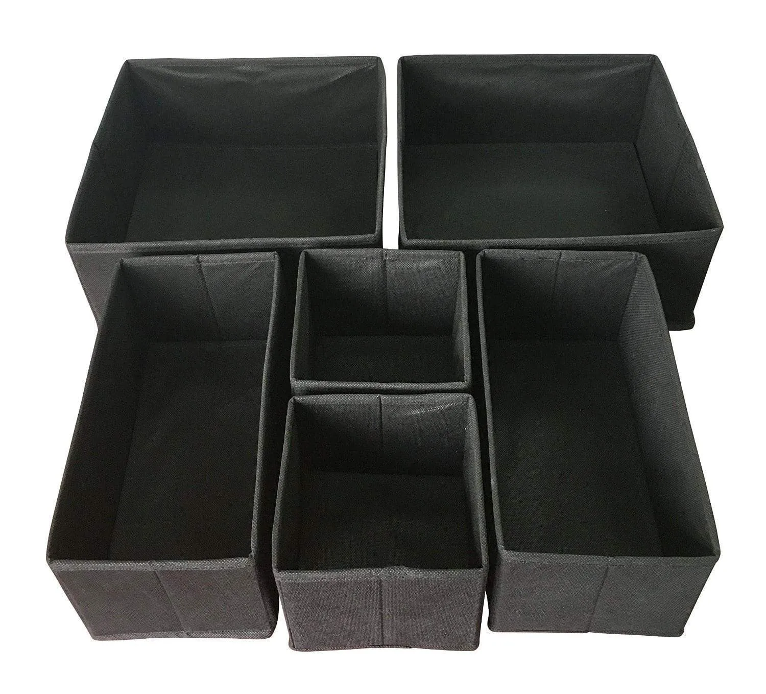 Sodynee Foldable Cloth Storage Box Closet Dresser Drawer Organizer Cube Basket Bins Containers Divider with Drawers for Underwear, Bras, Socks, Ties, Scarves, 6 Pack, Black