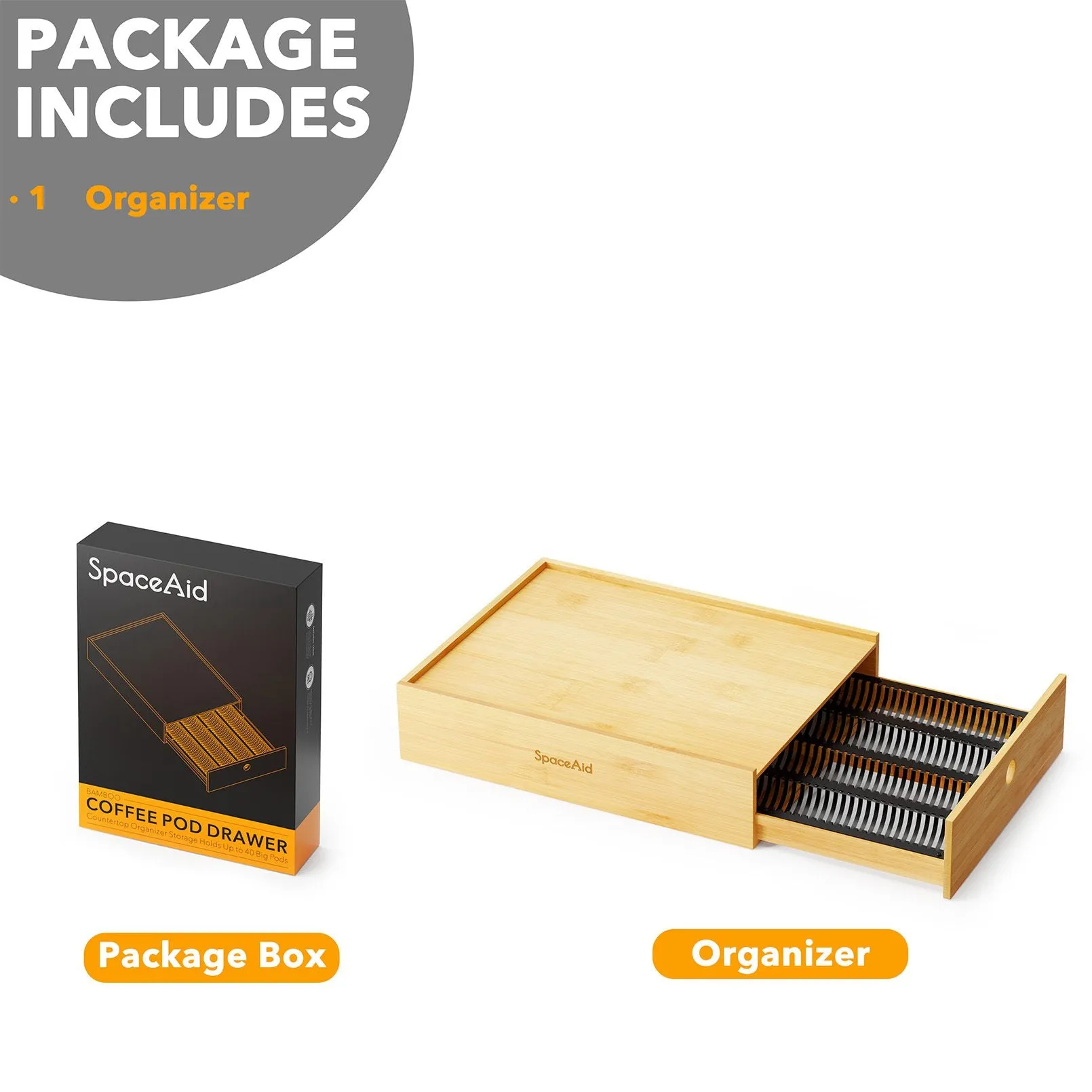 SpaceAid Bamboo Coffee Pod Organizer for Nespresso Vertuo Capsule, Compatible with 40 Big or 56 Small Vertuoline Pods (Natural)
