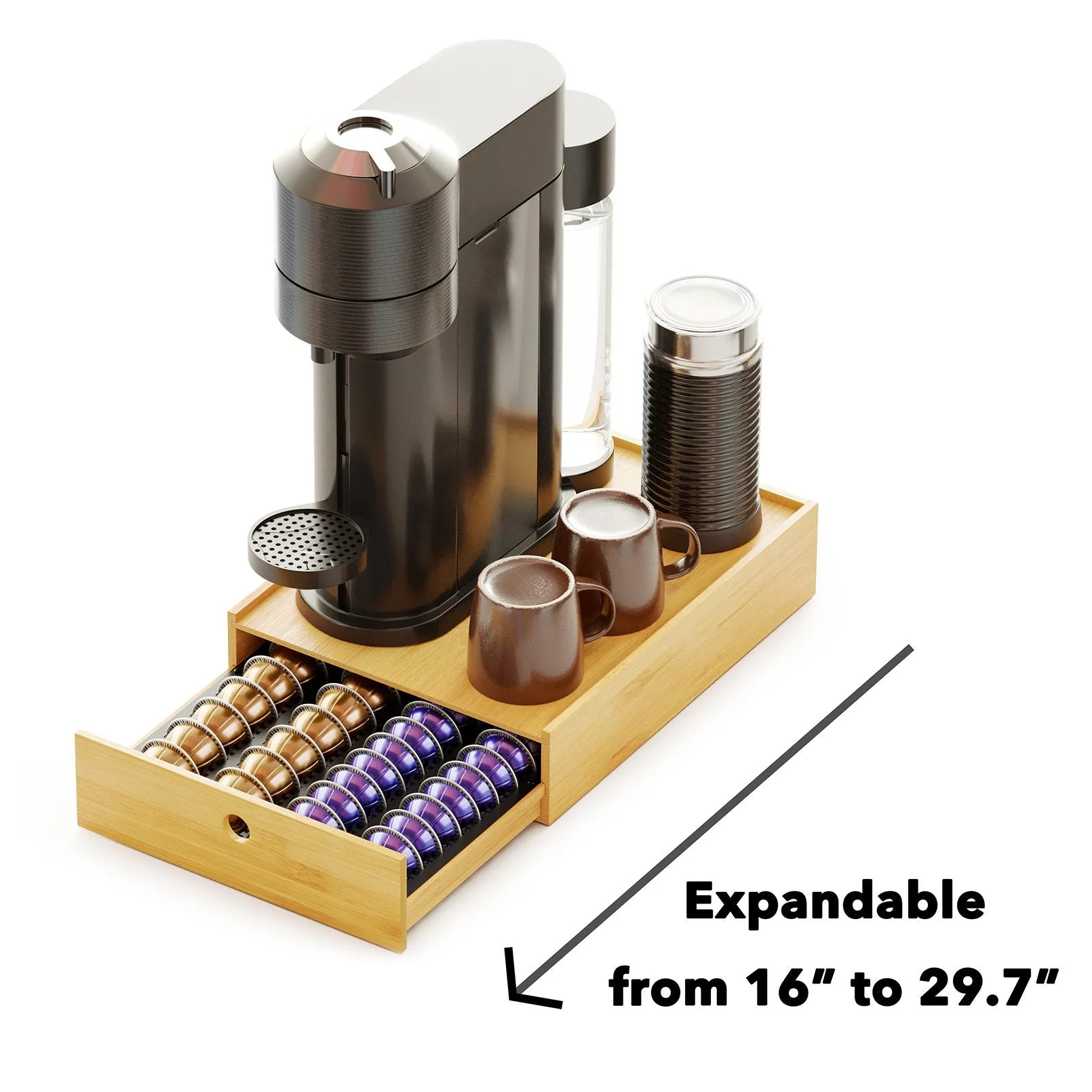 SpaceAid Bamboo Coffee Pod Organizer for Nespresso Vertuo Capsule, Compatible with 40 Big or 56 Small Vertuoline Pods (Natural)