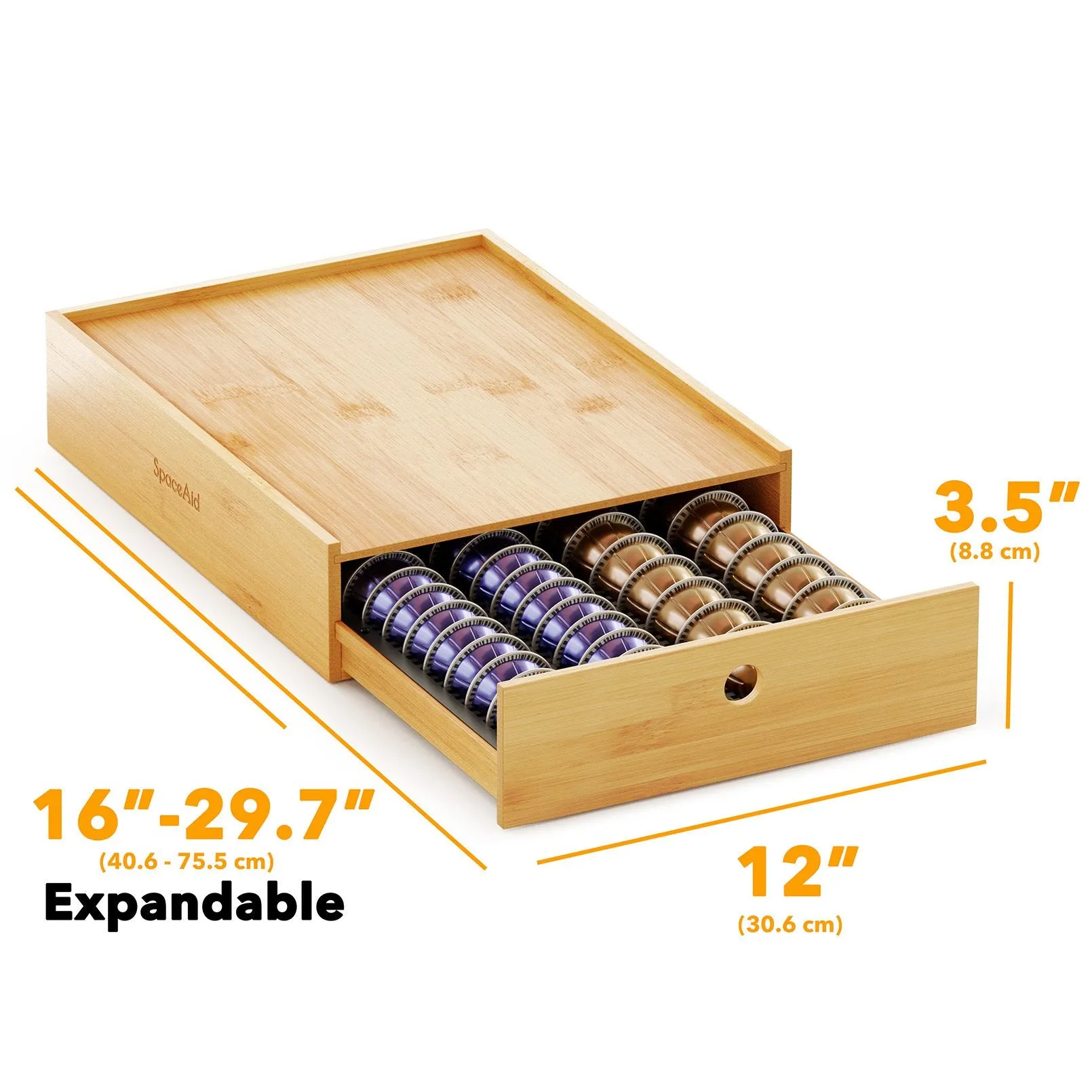 SpaceAid Bamboo Coffee Pod Organizer for Nespresso Vertuo Capsule, Compatible with 40 Big or 56 Small Vertuoline Pods (Natural)