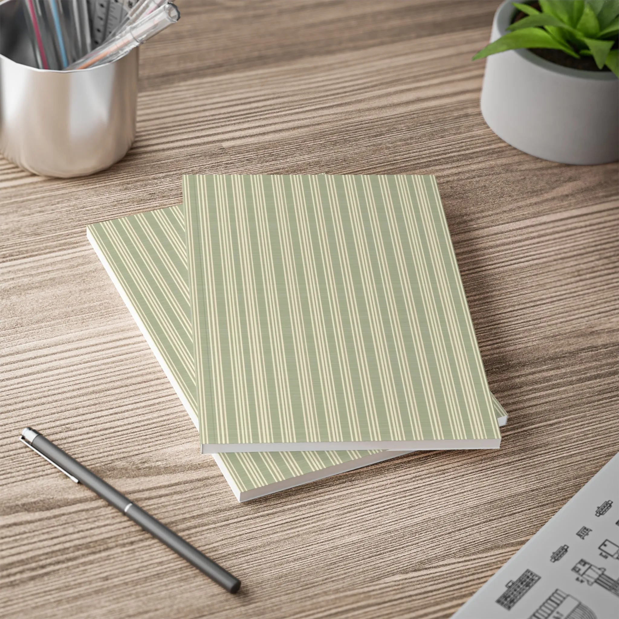 Vampire Art French Grandad Stripes in Khaki Softcover Notebook, A5