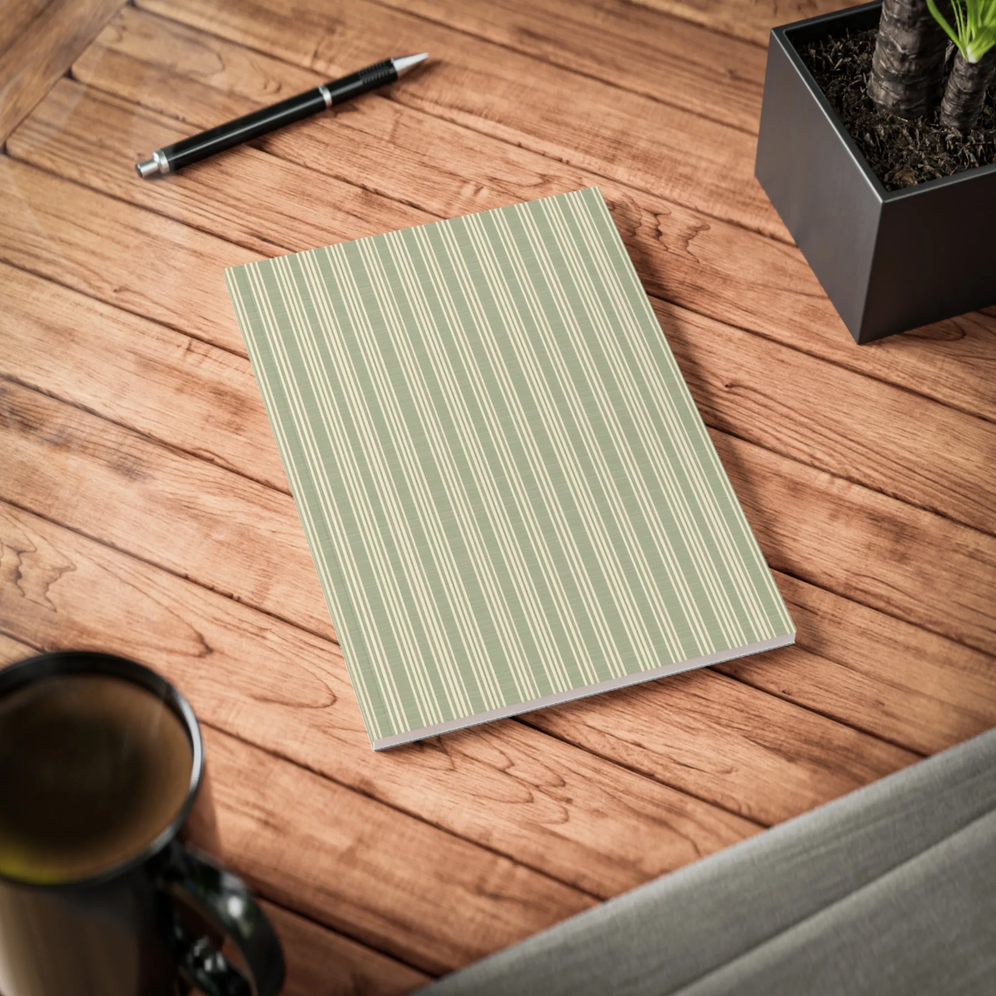 Vampire Art French Grandad Stripes in Khaki Softcover Notebook, A5