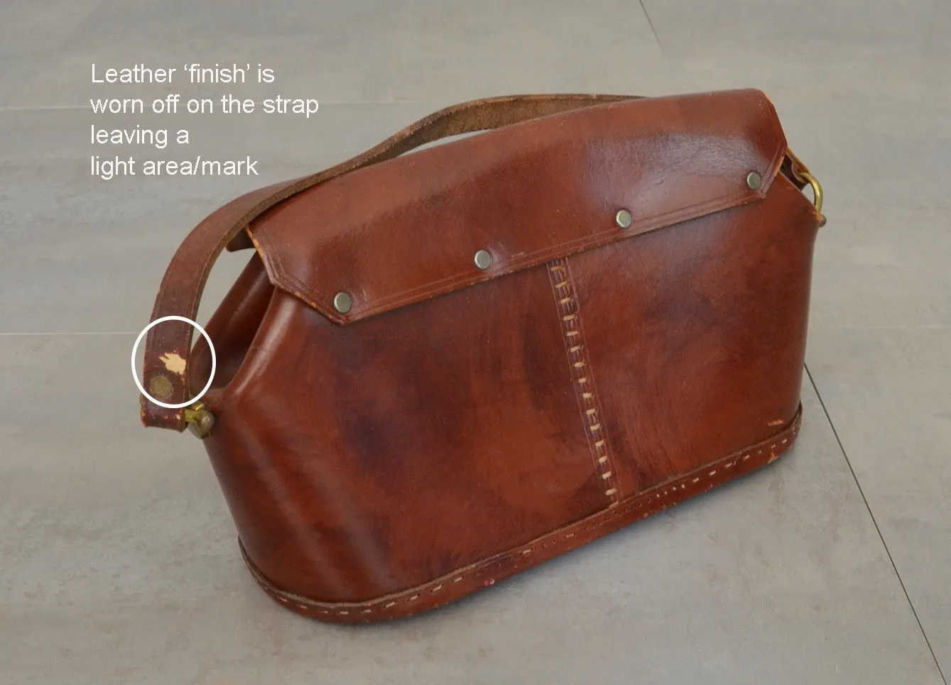 Vintage Cognac Leather Handbag Purse with heavy Metal American Eagle Emblem on front