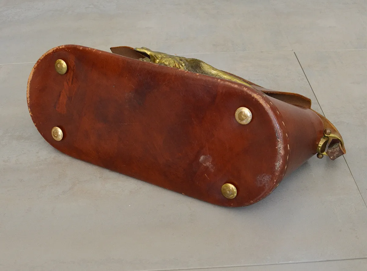 Vintage Cognac Leather Handbag Purse with heavy Metal American Eagle Emblem on front